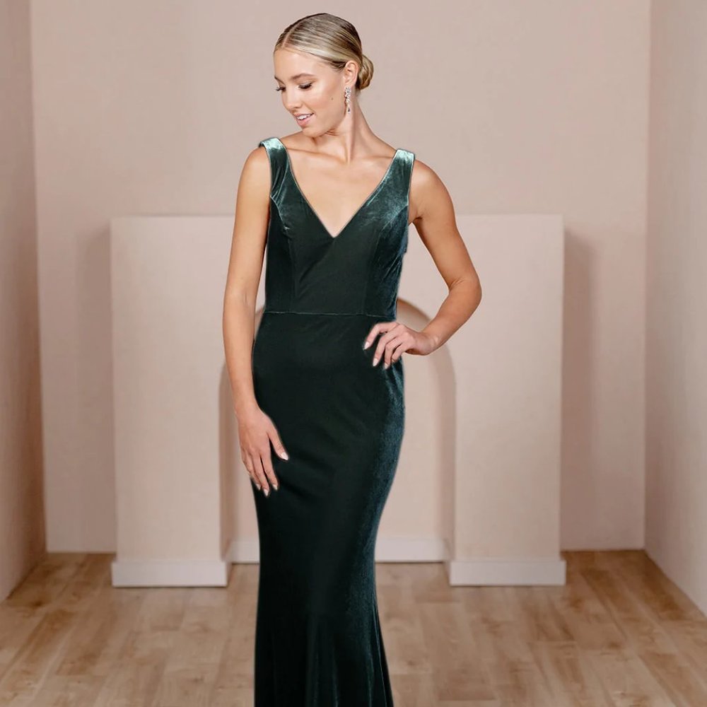 Revelry Dakota Classic Emerald 614 Velvet Bridesmaid Dress